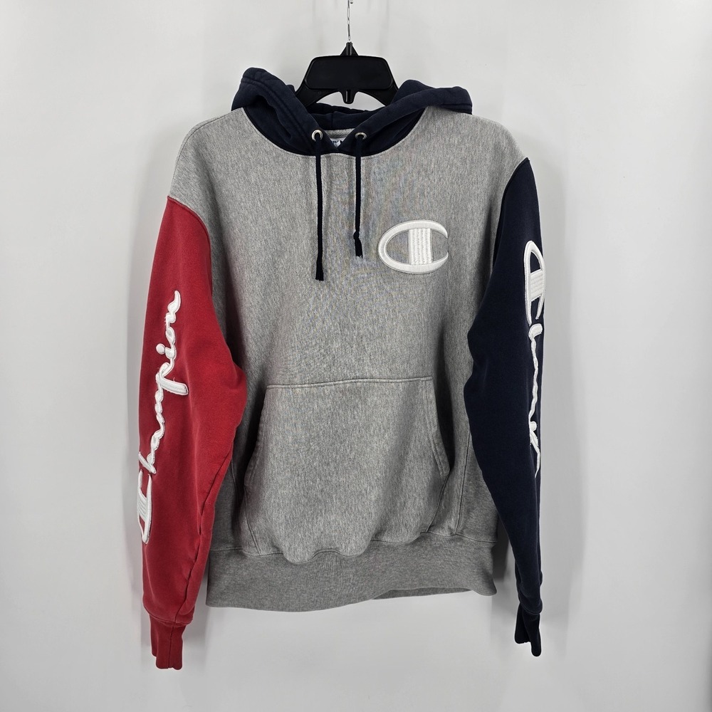 Champion Hoddie Mens Medium Reverse Weave Color Block  Embroidered